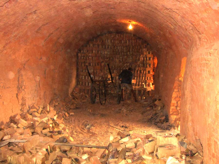 Inside a brick furnacle